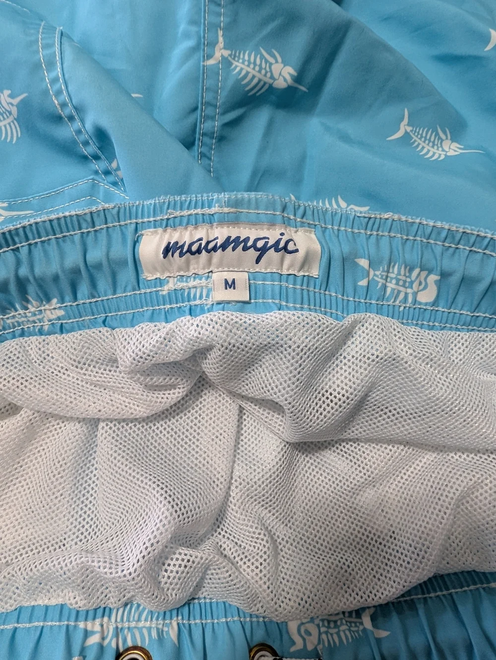 Maamgic Men's Fish Bone Printed Teal Swim Trunks Size Medium